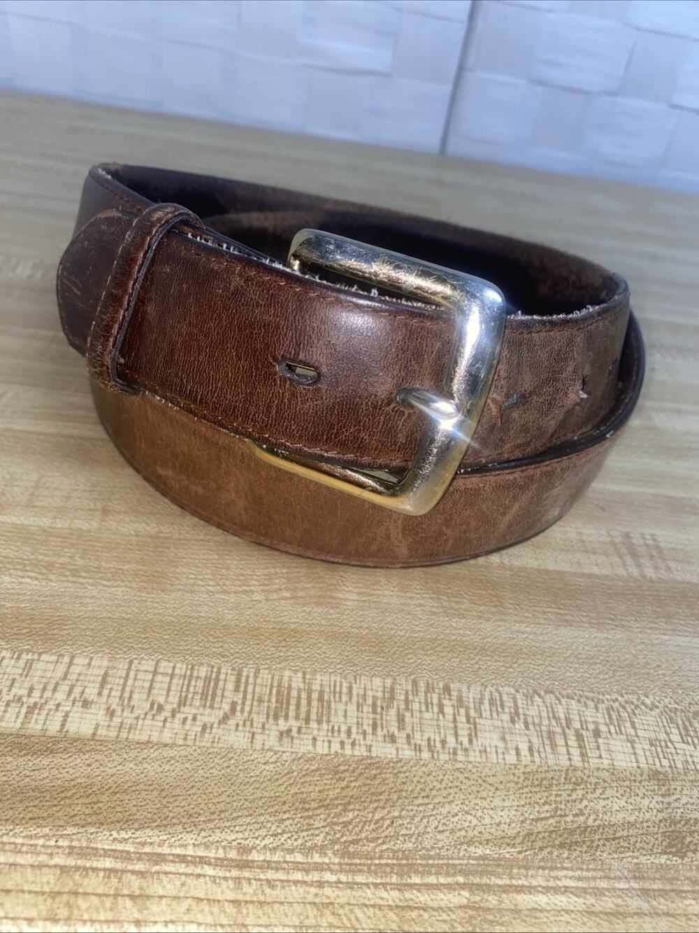 Vintage Men's Aged Leather Belt 3-D Billet Brown Western Size 40